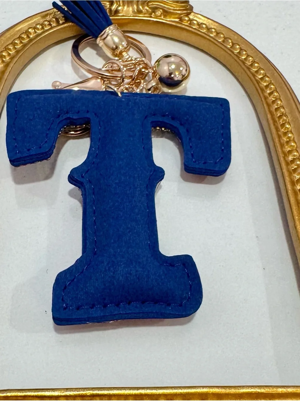New Crystal-Embellished Letter T Keychain - Blue, Red & Silver